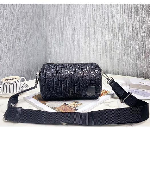 Christian Dior Black Oblique Jacquard Canvas With Original Calfskin Leather Roller Shoulder Bag