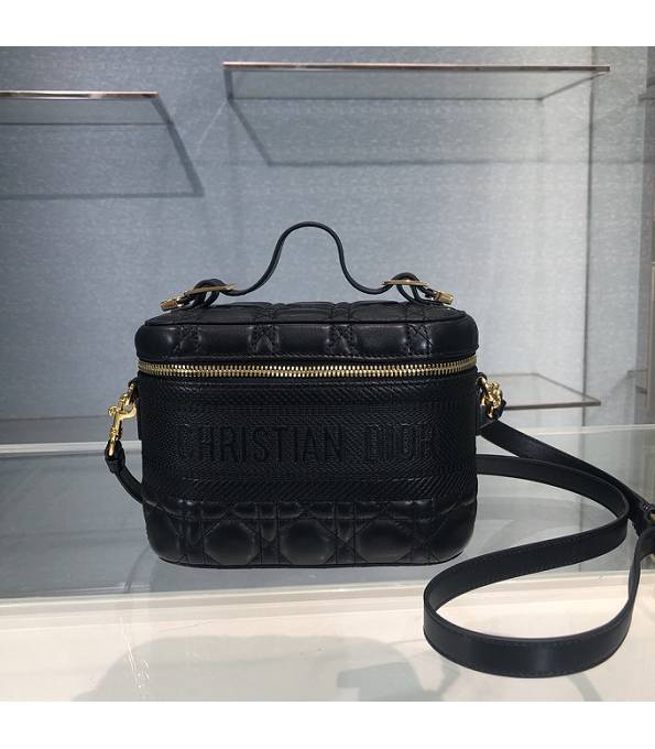 Christian Dior Black Original Cannage Topstitching Lambskin Leather Travel Vanity Case