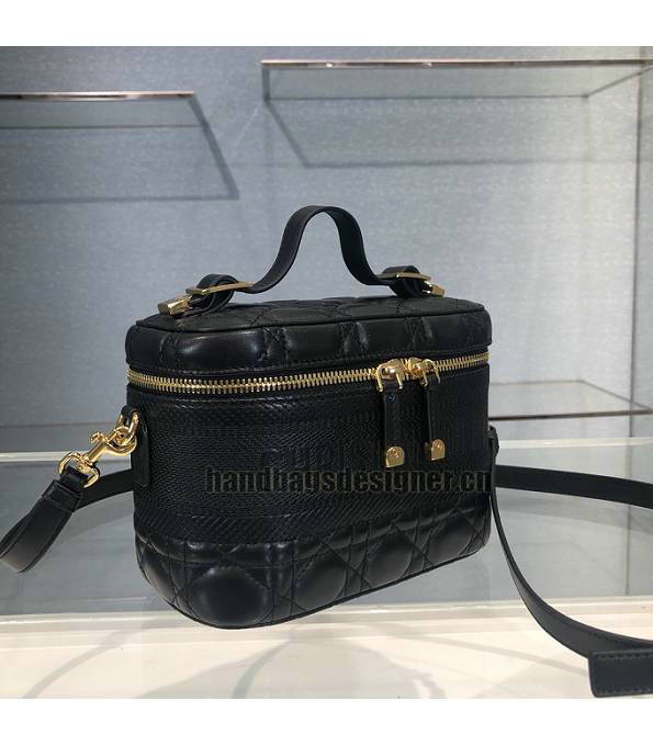 Christian Dior Black Original Cannage Topstitching Lambskin Leather Travel Vanity Case-2