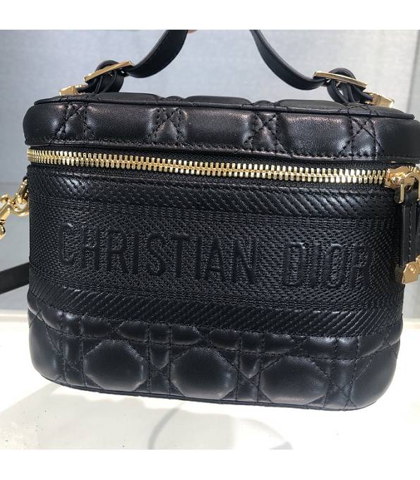 Christian Dior Black Original Cannage Topstitching Lambskin Leather Travel Vanity Case-5