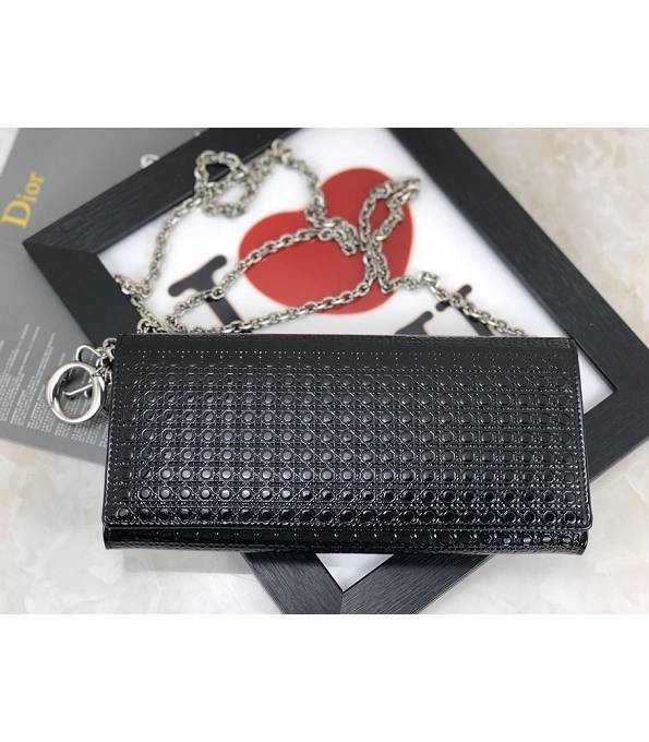 Christian Dior Black Original Cannage Topstitching Leather Clutch With Silver Chain