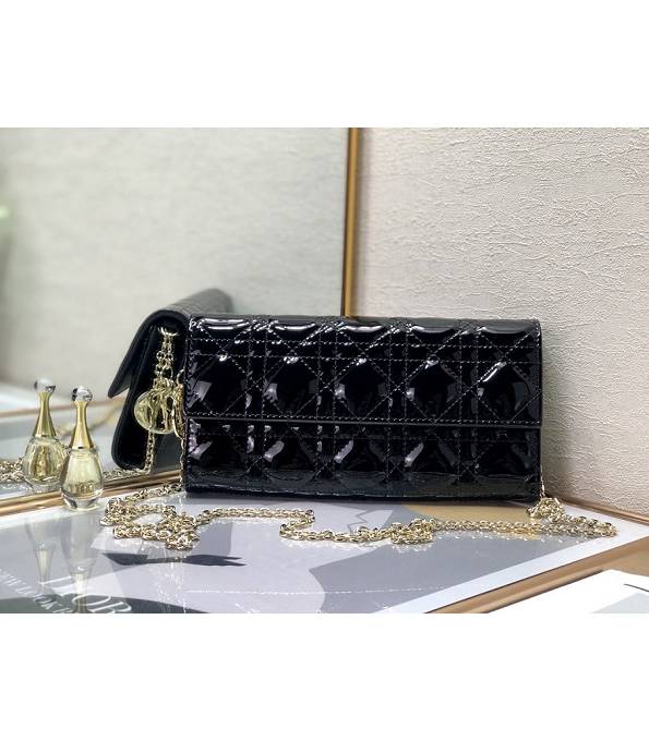 Christian Dior Black Original Cannage Topstitching Patent Leather Golden Chain 21cm Shoulder Bag
