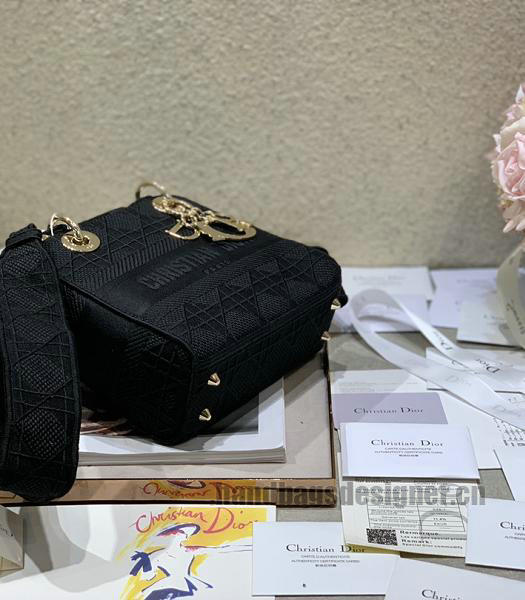 Christian Dior Black Original Fabric 20cm Tote Bag Golden Metal-2