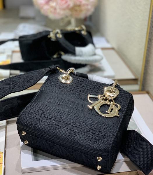 Christian Dior Black Original Fabric 20cm Tote Bag Golden Metal-3