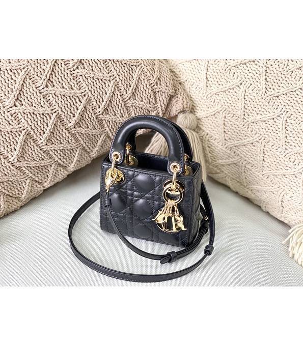 Christian Dior Black Original Lambskin Leather Golden Metal 12cm Mini Tote Bag