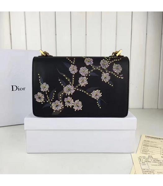 Christian Dior Black Original Leather Flower Printed Chains Bag-2