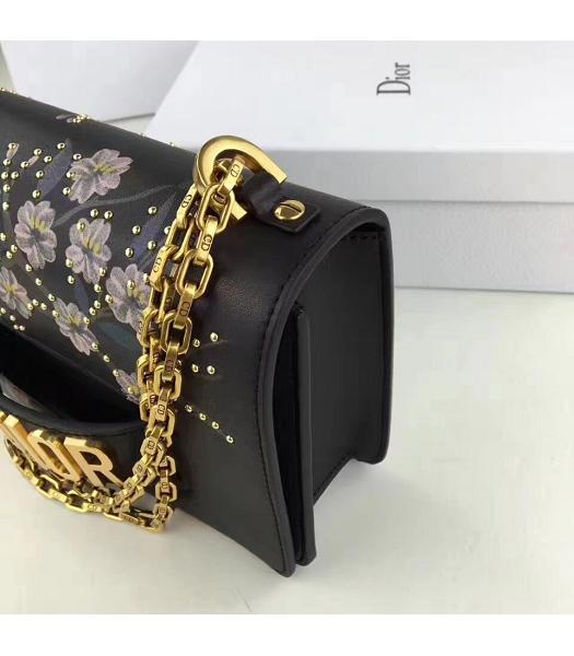 Christian Dior Black Original Leather Flower Printed Chains Bag-4