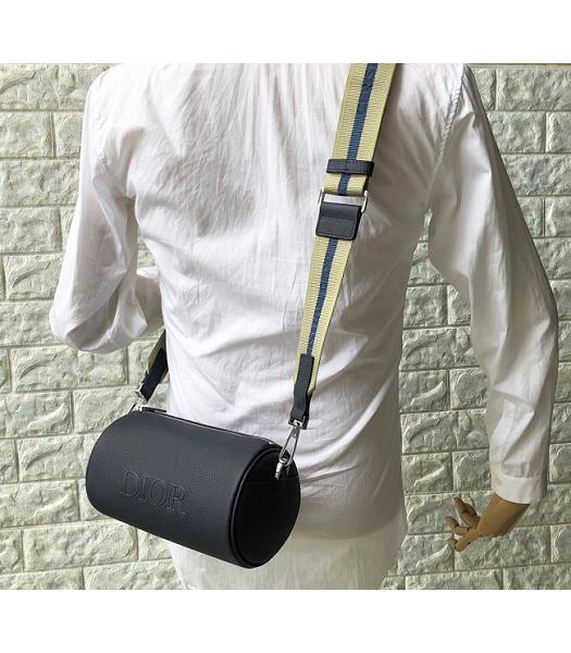 Christian Dior Black Original Litchi Veins Calfskin Leather Roller Shoulder Bag Apricot Strape