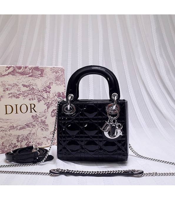 Christian Dior Black Original Patent Leather Silver Metal 17cm Tote Bag
