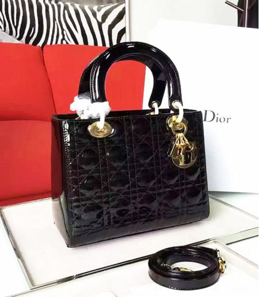 Christian Dior Black Original Patent Leather Tote Bag Golden Metal