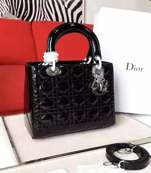 Christian Dior Black Original Patent Leather Tote Bag Silver Metal