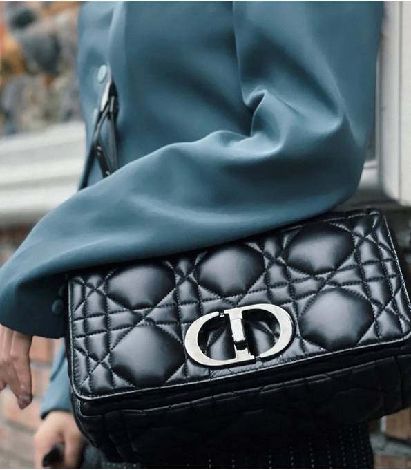 Christian Dior Black Original Supple Cannage Calfskin Large 28cm Caro Bag