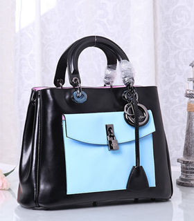 Christian Dior Black/Sky Blue Original Leather Medium Tote Bag