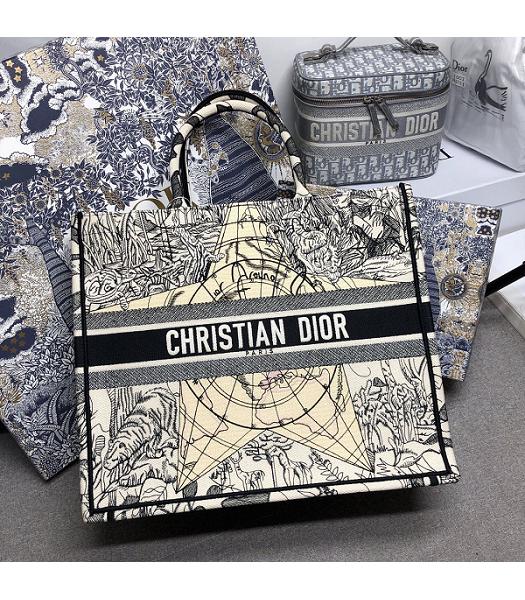 Christian Dior Black Star Print Canvas 41cm Book Tote Bag