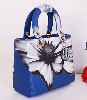 Christian Dior Blue Flower Pattern Lady Tote Bag