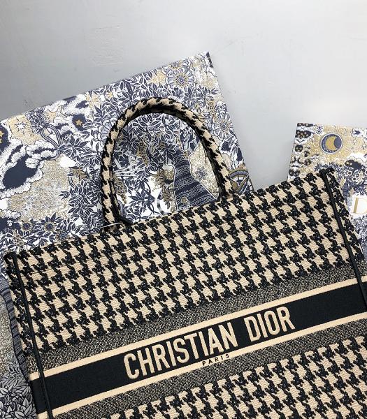 Christian Dior Blue Houndstooth Embroidery Canvas 41cm Book Tote Bag-6