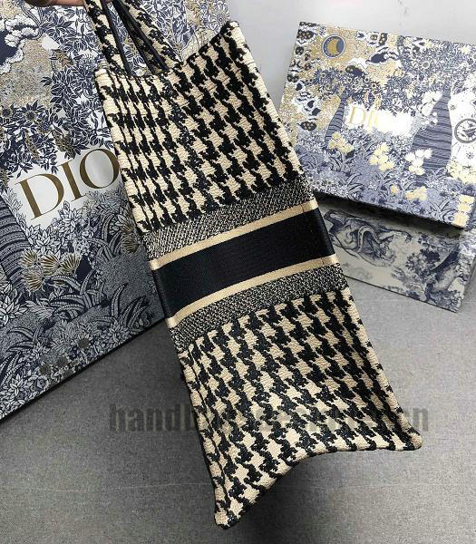 Christian Dior Blue Houndstooth Embroidery Canvas 41cm Book Tote Bag-7