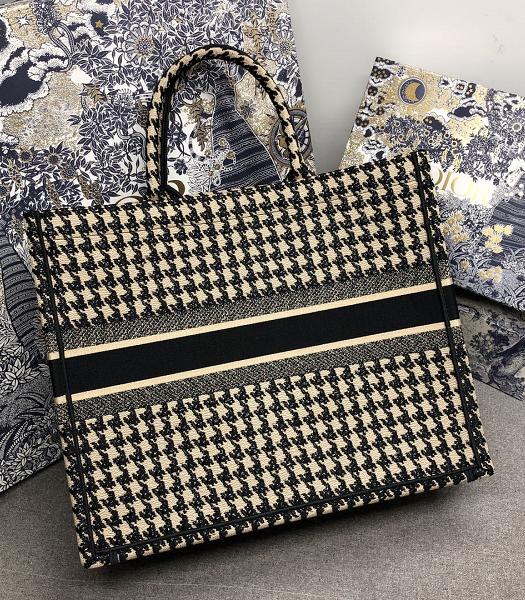 Christian Dior Blue Houndstooth Embroidery Canvas 41cm Book Tote Bag-8