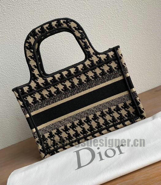 Christian Dior Blue Houndstooth Embroidery Canvas Mini Book Tote Bag-5