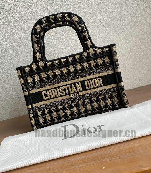 Christian Dior Blue Houndstooth Embroidery Canvas Mini Book Tote Bag-7