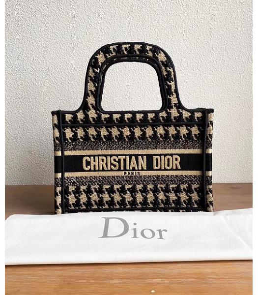 Christian Dior Blue Houndstooth Embroidery Canvas Mini Book Tote Bag