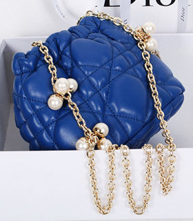 Christian Dior Blue Lambskin Leather Small Shoulder Bag