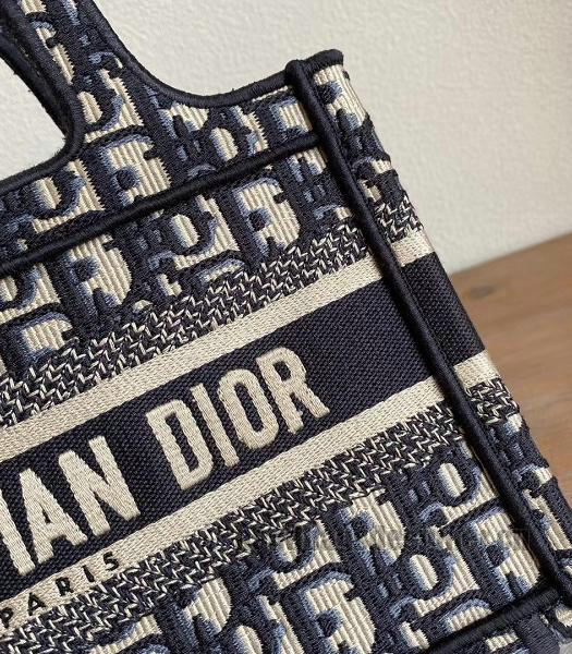 Christian Dior Blue Oblique Embroidery Canvas Mini Book Tote Bag-4