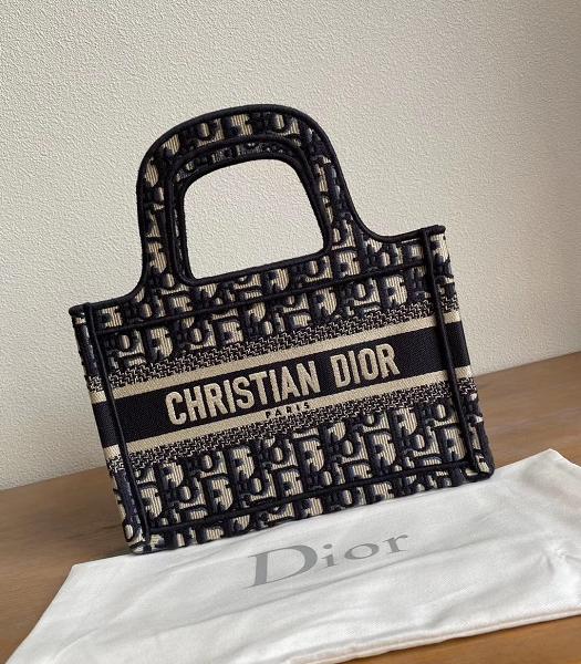 Christian Dior Blue Oblique Embroidery Canvas Mini Book Tote Bag-8