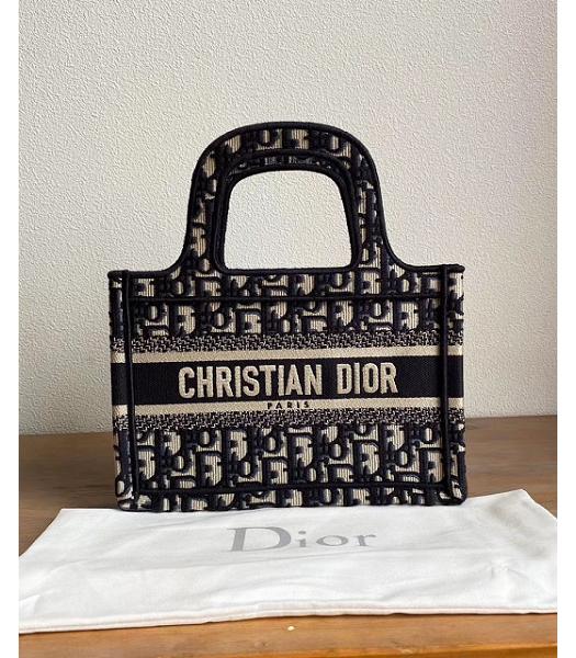 Christian Dior Blue Oblique Embroidery Canvas Mini Book Tote Bag