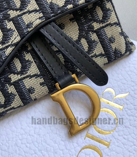 Christian Dior Blue Oblique Jacquard Canvas Saddle Nano Pouch Golden Chain-7