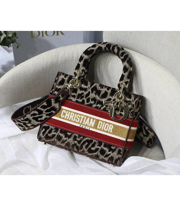 Christian Dior Brown Leopard Veins Velvet With Original Leather 24cm Tote Bag