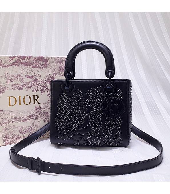 Christian Dior Butterfly Beads Black Original Lambskin Leather 20cm Tote Bag