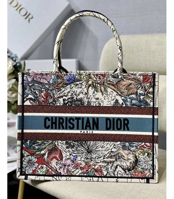 Christian Dior Cane Vine Embroidered Canvas 36cm Book Tote Bag White