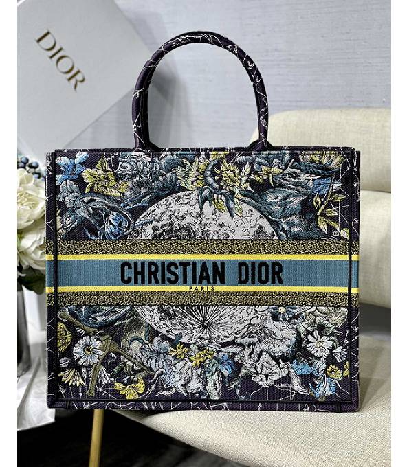 Christian Dior Cane Vine Embroidered Canvas 41cm Book Tote Bag Blue