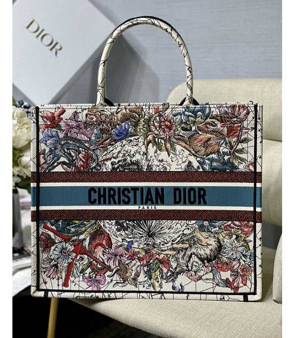 Christian Dior Cane Vine Embroidered Canvas 41cm Book Tote Bag White