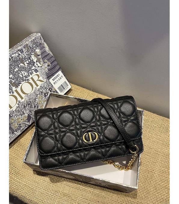 Christian Dior Caro Belt Pouch With Chain Black Original Supple Cannage Calfskin Leather
