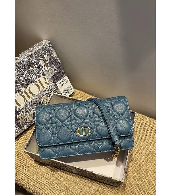 Christian Dior Caro Belt Pouch With Chain Blue Original Supple Cannage Calfskin Leather