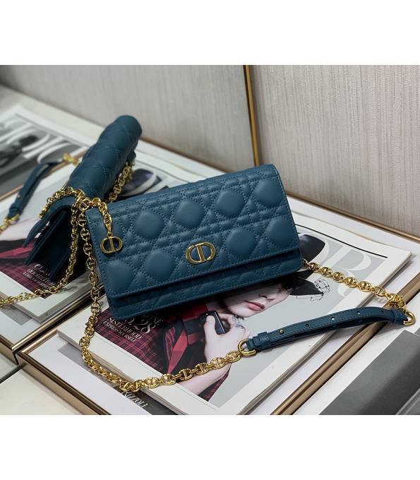 Christian Dior Caro Belt Pouch With Chain Dark Blue Original Supple Cannage Calfskin