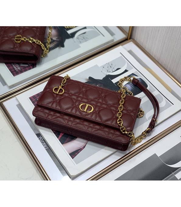 Christian Dior Caro Belt Pouch With Chain Jujube Red Original Supple Cannage Calfskin-5