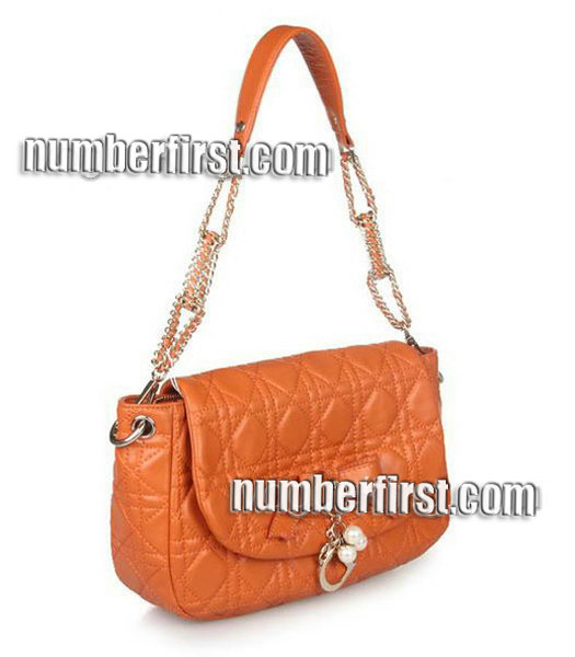 Christian Dior Chains Shoulder Bag in Orange Lambskin-1