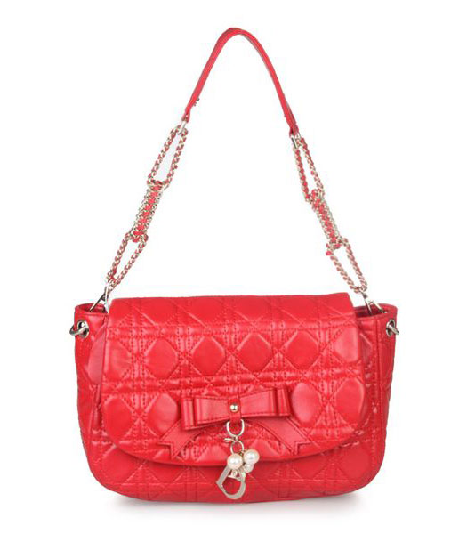 Christian Dior Chains Shoulder Bag in Red Lambskin