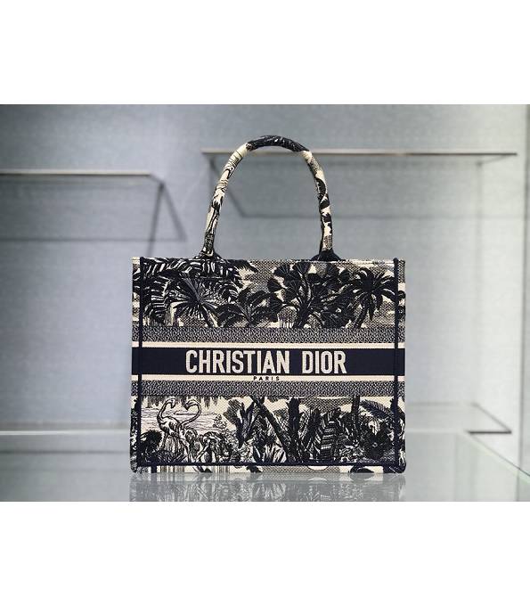 Christian Dior Coconut Tree Embroidered Canvas 36cm Book Tote Bag Black