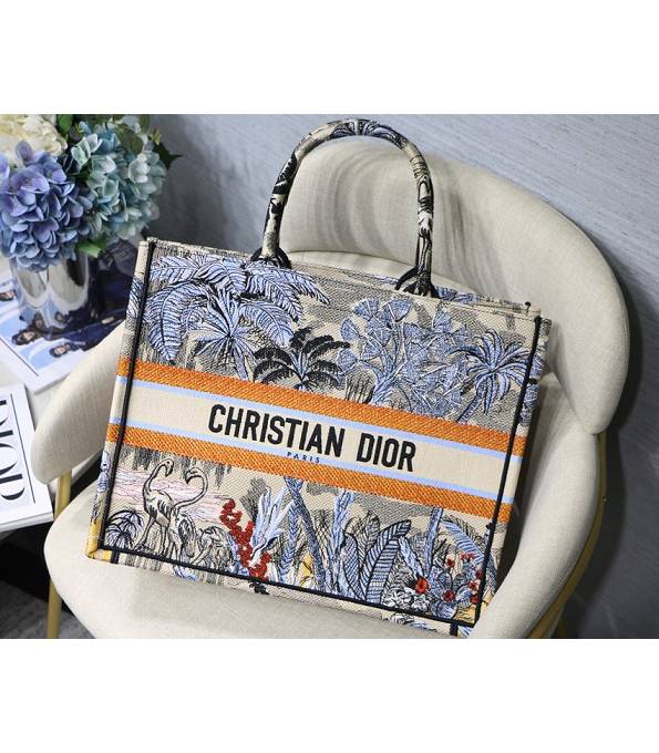 Christian Dior Coconut Tree Embroidered Canvas 41cm Book Tote Bag Blue