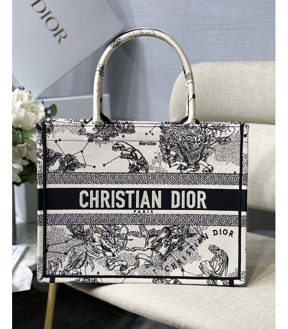 Christian Dior Constellation Embroidered Canvas 36cm Book Tote Bag White