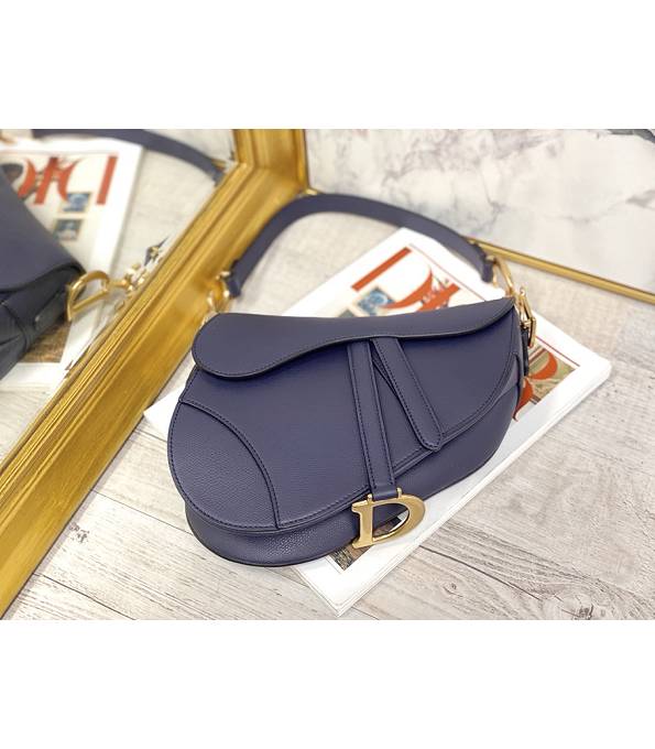 Christian Dior Dark Blue Original Palm Veins Leather 25cm Saddle Bag