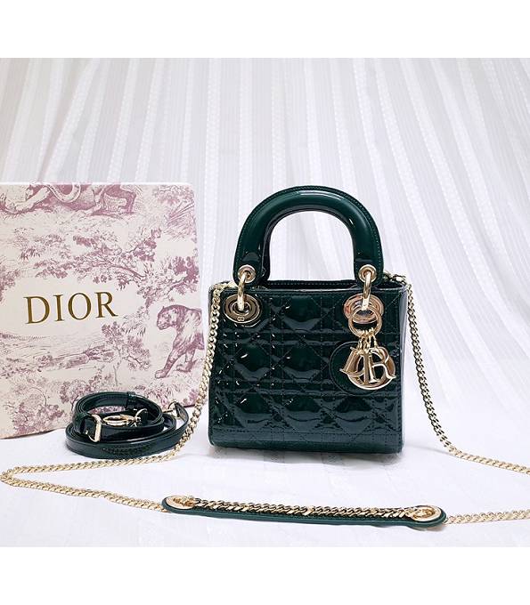 Christian Dior Dark Green Original Patent Leather Golden Metal 17cm Tote Bag
