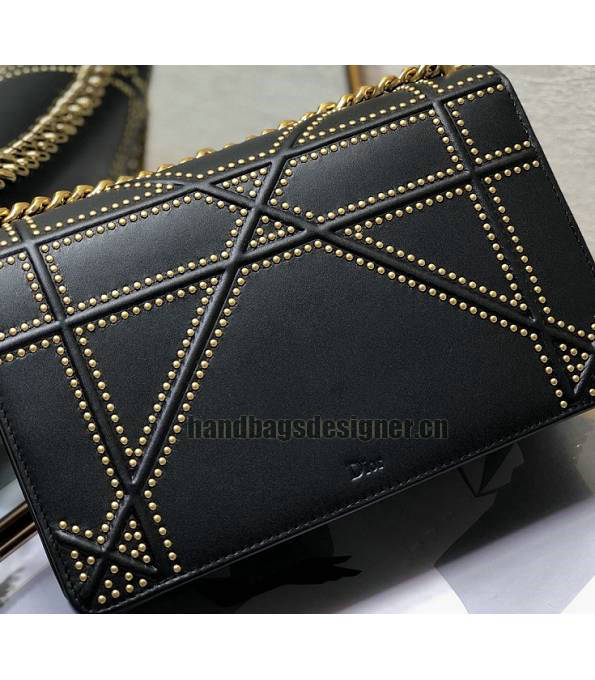 Christian Dior Diorama Original Plain Veins Leather Golden Metal Rivet 25cm Shoulder Bag Black-6