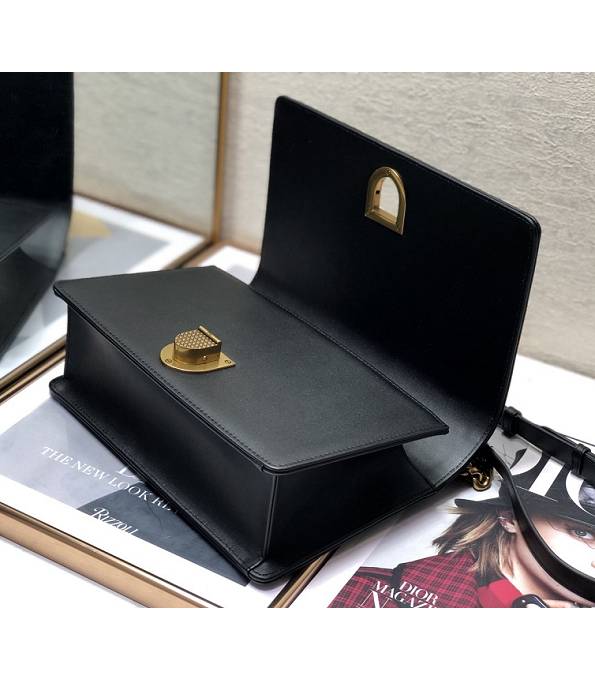 Christian Dior Diorama Original Plain Veins Leather Golden Metal Rivet 25cm Shoulder Bag Black-7