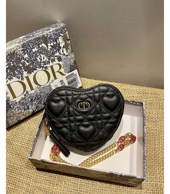 Christian Dior Dioramour Caro Heart Pouch With Chain Black Original Leather