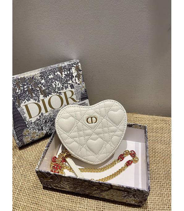 Christian Dior Dioramour Caro Heart Pouch With Chain White Original Leather